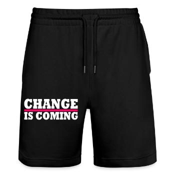 Change is coming - Stanley/Stella Trainer Unisex Organic Jogging Shorts - black - Front - Nik (191cm) & Marisol (170cm)