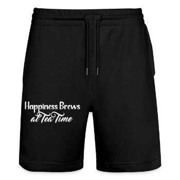 Glücks- und Teedesign - Stanley/Stella Unisex Bio Joggingshorts Trainer  - Schwarz - Vorne - Nik (191cm) & Marisol (170cm)