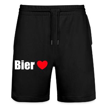 Bierliebe - Stanley/Stella Unisex Bio Joggingshorts Trainer  - Schwarz - Vorne - Nik (191cm) & Marisol (170cm)