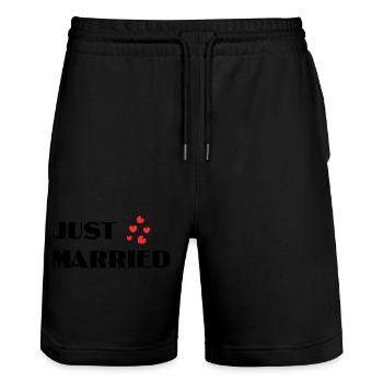 ICH HABE GERADE GEHEIRATET. Junggesellinnenabschied. HEILIGER VALENTINSTAG. PAAR. LIEBE - Stanley/Stella Unisex Bio Joggingshorts Trainer  - Schwarz - Vorne - Nik (191cm) & Marisol (170cm)