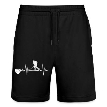 Eishockeyspieler Eishockey Eishockeyteam Hockeyfan - Stanley/Stella Unisex Bio Joggingshorts Trainer  - Schwarz - Vorne - Nik (191cm) & Marisol (170cm)