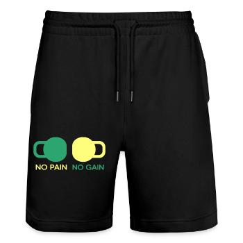 Calisthenics Gym "Pain-Gain" Muscle Fit - Stanley/Stella Trainer Unisex Organic Jogging Shorts - black - Front - Nik (191cm) & Marisol (170cm)