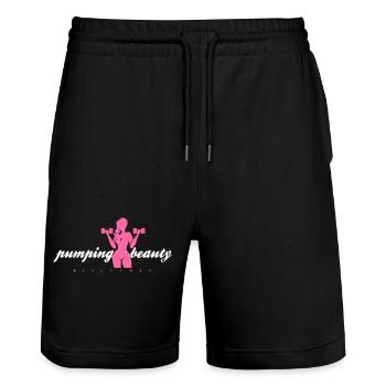 Pumping Beauty Pink - Stanley/Stella Trainer Unisex Organic Jogging Shorts - black - Front - Nik (191cm) & Marisol (170cm)