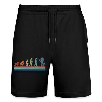 Retro Vintage Roboter Evolution - Stanley/Stella Unisex Bio Joggingshorts Trainer  - Schwarz - Vorne - Nik (191cm) & Marisol (170cm)