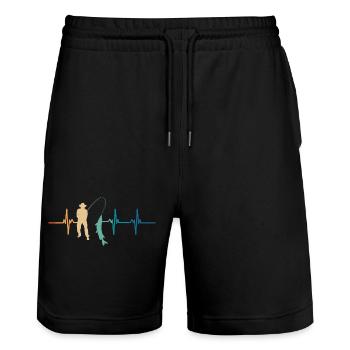 Fisherman's Heartbeat - Stanley/Stella Trainer Unisex Organic Jogging Shorts - black - Front - Nik (191cm) & Marisol (170cm)