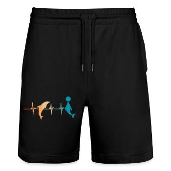 Delphin-Herzschlag - Stanley/Stella Unisex Bio Joggingshorts Trainer  - Schwarz - Vorne - Nik (191cm) & Marisol (170cm)