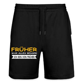 Früher war alles besser, ich bin von Früher - Stanley/Stella Unisex Bio Joggingshorts Trainer  - Schwarz - Vorne - Nik (191cm) & Marisol (170cm)