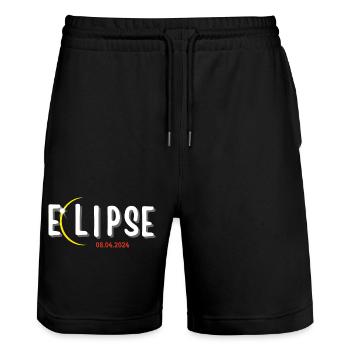 ECLIPSE 2024, ASTRONOMY LOVERS - Stanley/Stella Trainer Unisex Organic Jogging Shorts - black - Front - Nik (191cm) & Marisol (170cm)