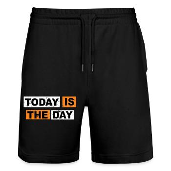 Today is the day saying lettering - Stanley/Stella Trainer Unisex Organic Jogging Shorts - black - Front - Nik (191cm) & Marisol (170cm)