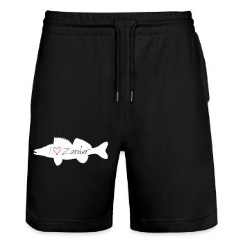 I Love Zander weiss durchsichtig - Stanley/Stella Unisex Bio Joggingshorts Trainer  - Schwarz - Vorne - Nik (191cm) & Marisol (170cm)