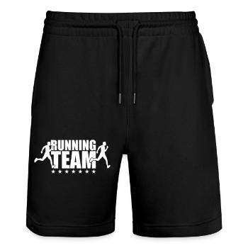 running team 01 - Stanley/Stella Unisex Bio Joggingshorts Trainer  - Schwarz - Vorne - Nik (191cm) & Marisol (170cm)