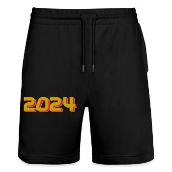 2024. JAHR. ALLES GUTE ZUM NEUEN JAHR. SILVESTER - Stanley/Stella Unisex Bio Joggingshorts Trainer  - Schwarz - Vorne - Nik (191cm) & Marisol (170cm)