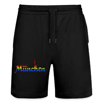 Munich Pride - Short de jogging bio TRAINER Stanley/Stella unisexe - noir - Devant - Nik (191cm) & Marisol (170cm)