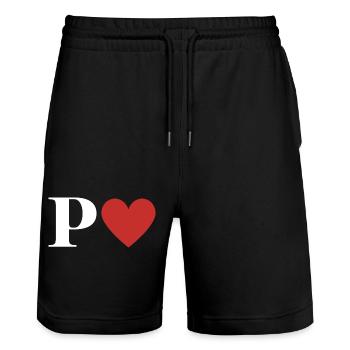Letter p red heart - Stanley/Stella Trainer Unisex Organic Jogging Shorts - black - Front - Nik (191cm) & Marisol (170cm)