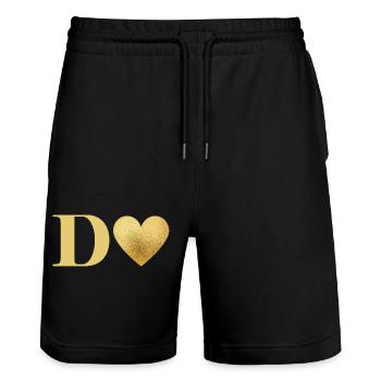 Goldener Herz-Brief - Stanley/Stella Unisex Bio Joggingshorts Trainer  - Schwarz - Vorne - Nik (191cm) & Marisol (170cm)