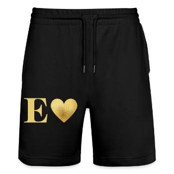 Buchstabe e goldenes Herz - Stanley/Stella Unisex Bio Joggingshorts Trainer  - Schwarz - Vorne - Nik (191cm) & Marisol (170cm)