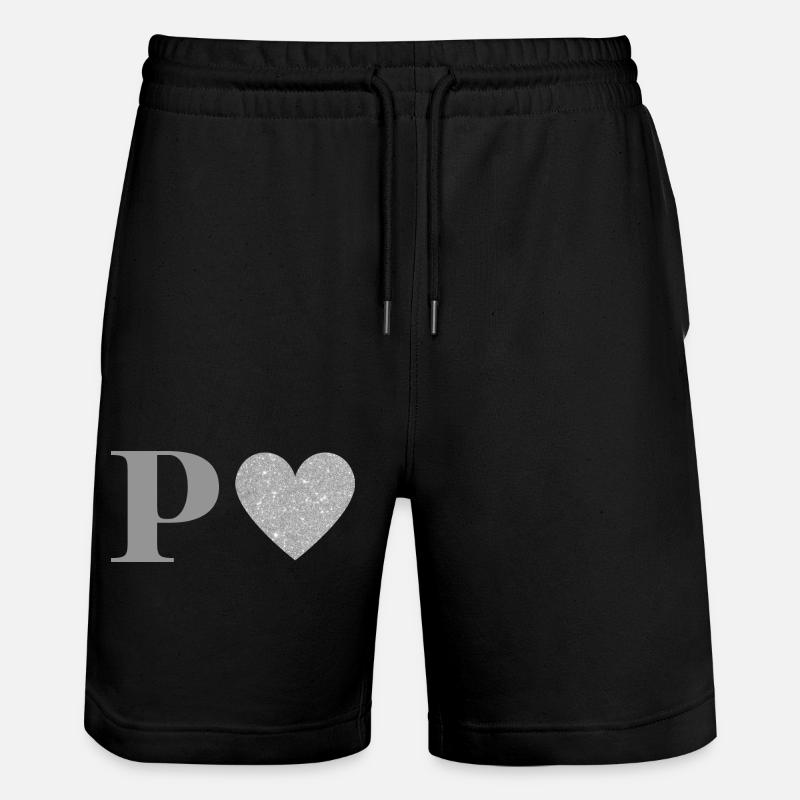 Lettre p cœur argenté - Short de jogging bio TRAINER Stanley/Stella unisexe - noir