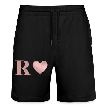 Buchstabe r Herz roségold - Stanley/Stella Unisex Bio Joggingshorts Trainer  - Schwarz - Vorne - Nik (191cm) & Marisol (170cm)