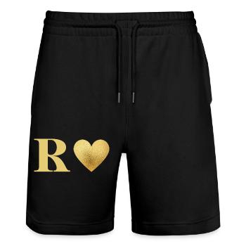 Letter r golden heart - Stanley/Stella Trainer Unisex Organic Jogging Shorts - black - Front - Nik (191cm) & Marisol (170cm)