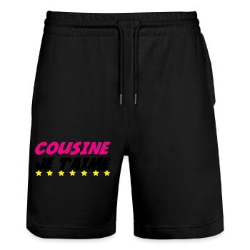 COUSINE JE t'aime - Short de jogging bio TRAINER Stanley/Stella unisexe - noir - Devant - Nik (191cm) & Marisol (170cm)