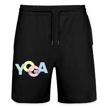 YOGA is my life - Stanley/Stella Unisex Bio Joggingshorts Trainer  - Schwarz - Vorne - Nik (191cm) & Marisol (170cm)