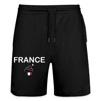FRANCE flag and emblem of France. Endure - Stanley/Stella Trainer Unisex Organic Jogging Shorts - black - Front - Nik (191cm) & Marisol (170cm)