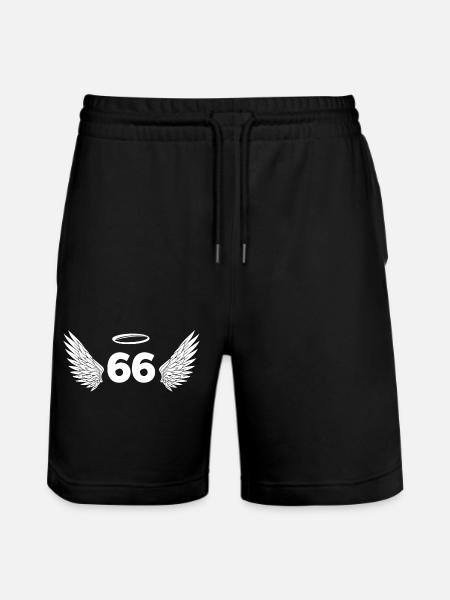 Number 66 Angel - 66th Birthday Wings - Stanley/Stella Trainer Unisex Organic Jogging Shorts - black