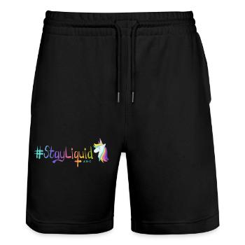 #StayLiquid Einhorn - Stanley/Stella Unisex Bio Joggingshorts Trainer  - Schwarz - Vorne - Nik (191cm) & Marisol (170cm)