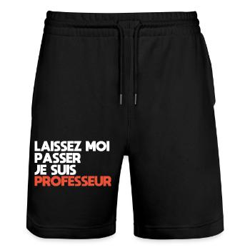 Laissez-Moi passer, je suis professeur - Short de jogging bio TRAINER Stanley/Stella unisexe - noir - Devant - Nik (191cm) & Marisol (170cm)