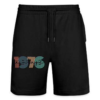 1976 Vintage Retro - Stanley/Stella Trainer Unisex Organic Jogging Shorts - black - Front - Nik (191cm) & Marisol (170cm)