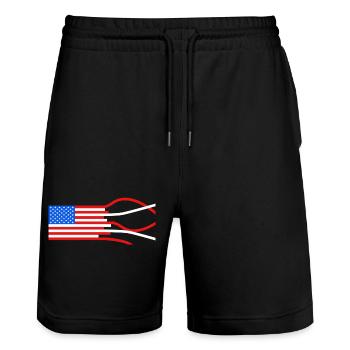 Stars and Stripes - Stanley/Stella Trainer Unisex Organic Jogging Shorts - black - Front - Nik (191cm) & Marisol (170cm)
