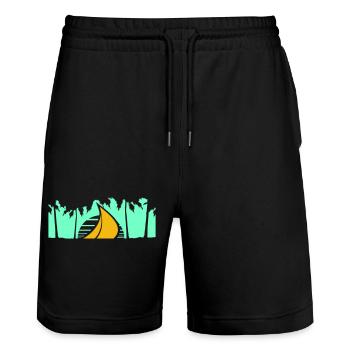 Ship Sun Palm Trees South Seas Evening Sunset - Stanley/Stella Trainer Unisex Organic Jogging Shorts - black - Front - Nik (191cm) & Marisol (170cm)