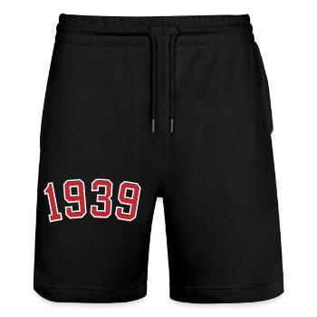 Année de naissance sport 1939 - Short de jogging bio TRAINER Stanley/Stella unisexe - noir - Devant - Nik (191cm) & Marisol (170cm)