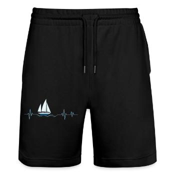 Battement de cœur voile - idée cadeau - Short de jogging bio TRAINER Stanley/Stella unisexe - noir - Devant - Nik (191cm) & Marisol (170cm)