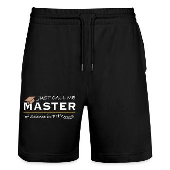 Just Call Me Master of Physics – Physiker Humor - Stanley/Stella Unisex Bio Joggingshorts Trainer  - Schwarz - Vorne - Nik (191cm) & Marisol (170cm)