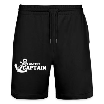 I Am the Captain Anker Crew Spruch Text Zitat Logo - Stanley/Stella Unisex Bio Joggingshorts Trainer  - Schwarz - Vorne - Nik (191cm) & Marisol (170cm)