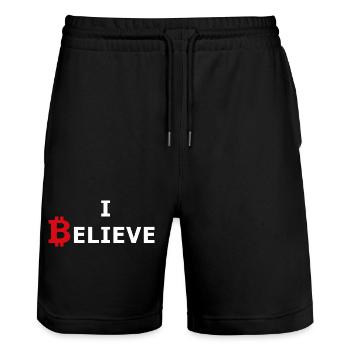 Bitcoin rot-weiss - Stanley/Stella Unisex Bio Joggingshorts Trainer  - Schwarz - Vorne - Nik (191cm) & Marisol (170cm)