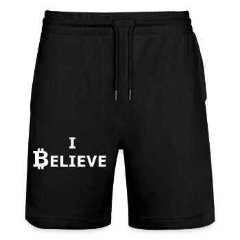 Bitcoin weiss - Stanley/Stella Unisex Bio Joggingshorts Trainer  - Schwarz - Vorne - Nik (191cm) & Marisol (170cm)