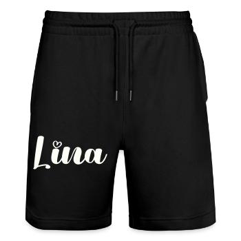 Nom de Lina - Short de jogging bio TRAINER Stanley/Stella unisexe - noir - Devant - Nik (191cm) & Marisol (170cm)
