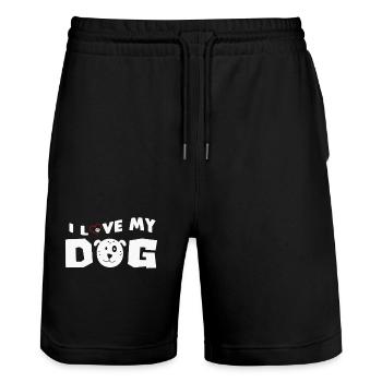 J’aime mon chien en disant que les chiens aiment - Short de jogging bio TRAINER Stanley/Stella unisexe - noir - Devant - Nik (191cm) & Marisol (170cm)