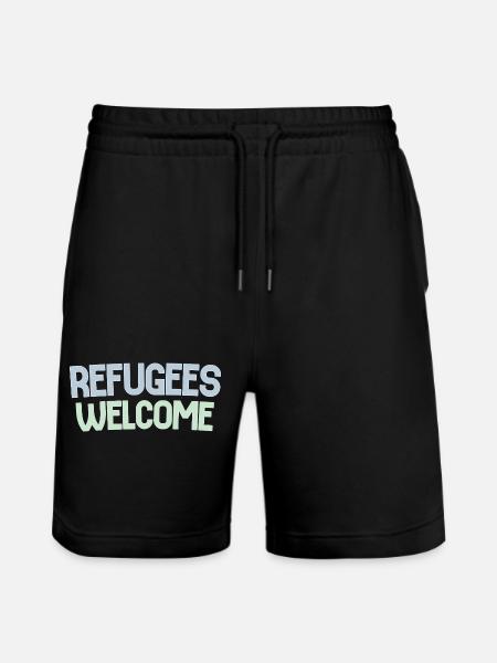 Refugees welcome retro - Stanley/Stella Trainer Unisex Organic Jogging Shorts - black