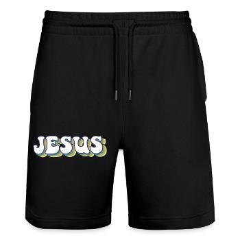 Jesus - Stanley/Stella Unisex Bio Joggingshorts Trainer  - Schwarz - Vorne - Nik (191cm) & Marisol (170cm)