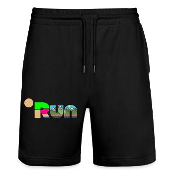 Laufen Natur Landschaft Unikat Läufer Wandern - Stanley/Stella Unisex Bio Joggingshorts Trainer  - Schwarz - Vorne - Nik (191cm) & Marisol (170cm)