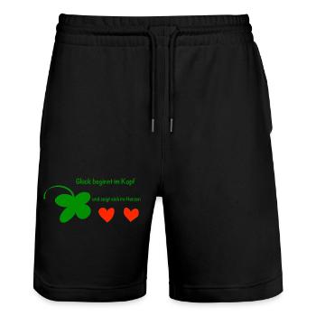 Glück beginnt im Kopf - Stanley/Stella Unisex Bio Joggingshorts Trainer  - Schwarz - Vorne - Nik (191cm) & Marisol (170cm)