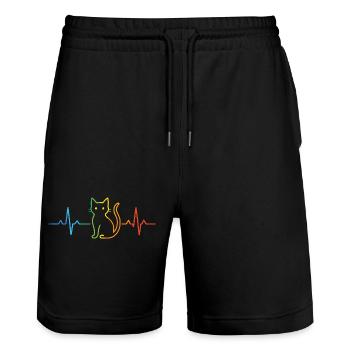 Katzen Herzschlag Regenbogen Motiv - Stanley/Stella Unisex Bio Joggingshorts Trainer  - Schwarz - Vorne - Nik (191cm) & Marisol (170cm)