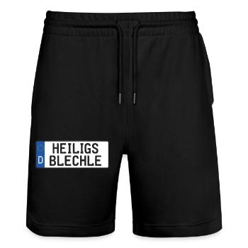 Heiligs Blechle | Typiquement souabe - Short de jogging bio TRAINER Stanley/Stella unisexe - noir - Devant - Nik (191cm) & Marisol (170cm)