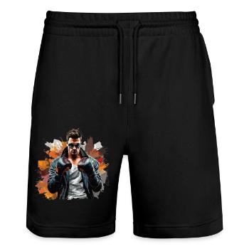 Knockout | Graffiti Style Boxer - Stanley/Stella Trainer Unisex Organic Jogging Shorts - black - Front - Nik (191cm) & Marisol (170cm)