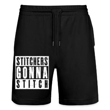 Stitchers va Stitch - Noël et cadeau d’anniversaire - Short de jogging bio TRAINER Stanley/Stella unisexe - noir - Devant - Nik (191cm) & Marisol (170cm)