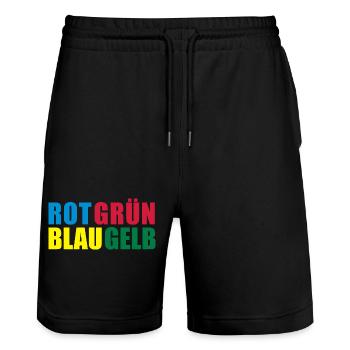Rot Grün Blau Gelb Wortspiel Spruch - Stanley/Stella Unisex Bio Joggingshorts Trainer  - Schwarz - Vorne - Nik (191cm) & Marisol (170cm)