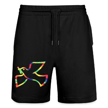 Bunte Friedenstaube - Stanley/Stella Unisex Bio Joggingshorts Trainer  - Schwarz - Vorne - Nik (191cm) & Marisol (170cm)